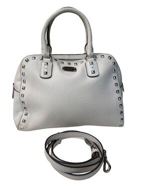 Michael Kors White Pebbled Leather Satchel With Stud Accents & Detachable Strap